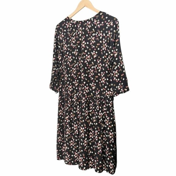 Garnet Hill Boho Dress Midi Flowy Black Multi Painterly Polka Dots Womens Size 6 - Picture 10 of 15